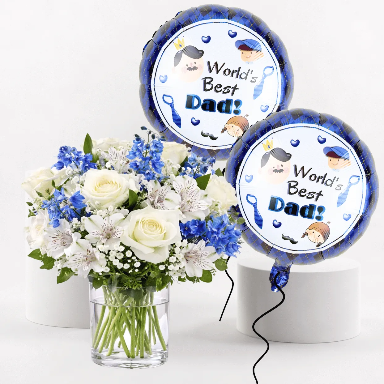 Father’s Day Blue Delphinium Lily Vase with Balloons