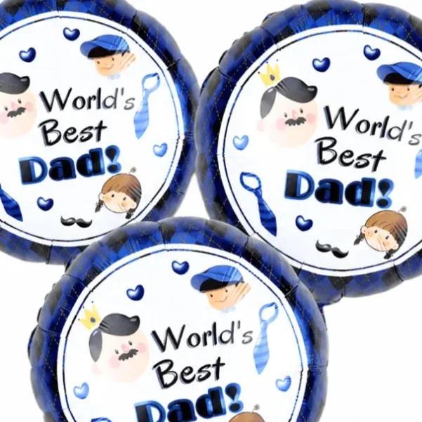 Blue and gold World’s Best Dad helium balloons for Father’s Day celebration