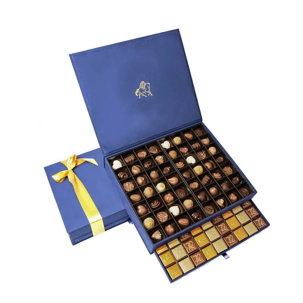 Godiva Royal Gift Box Extra Large Navy Blue with 56 pralines and 144 carrés for luxury gifting