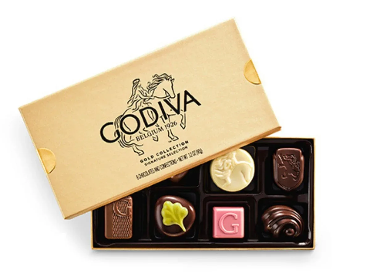 Godiva Gold Gift Box with 8 assorted Belgian chocolates for luxury gifting