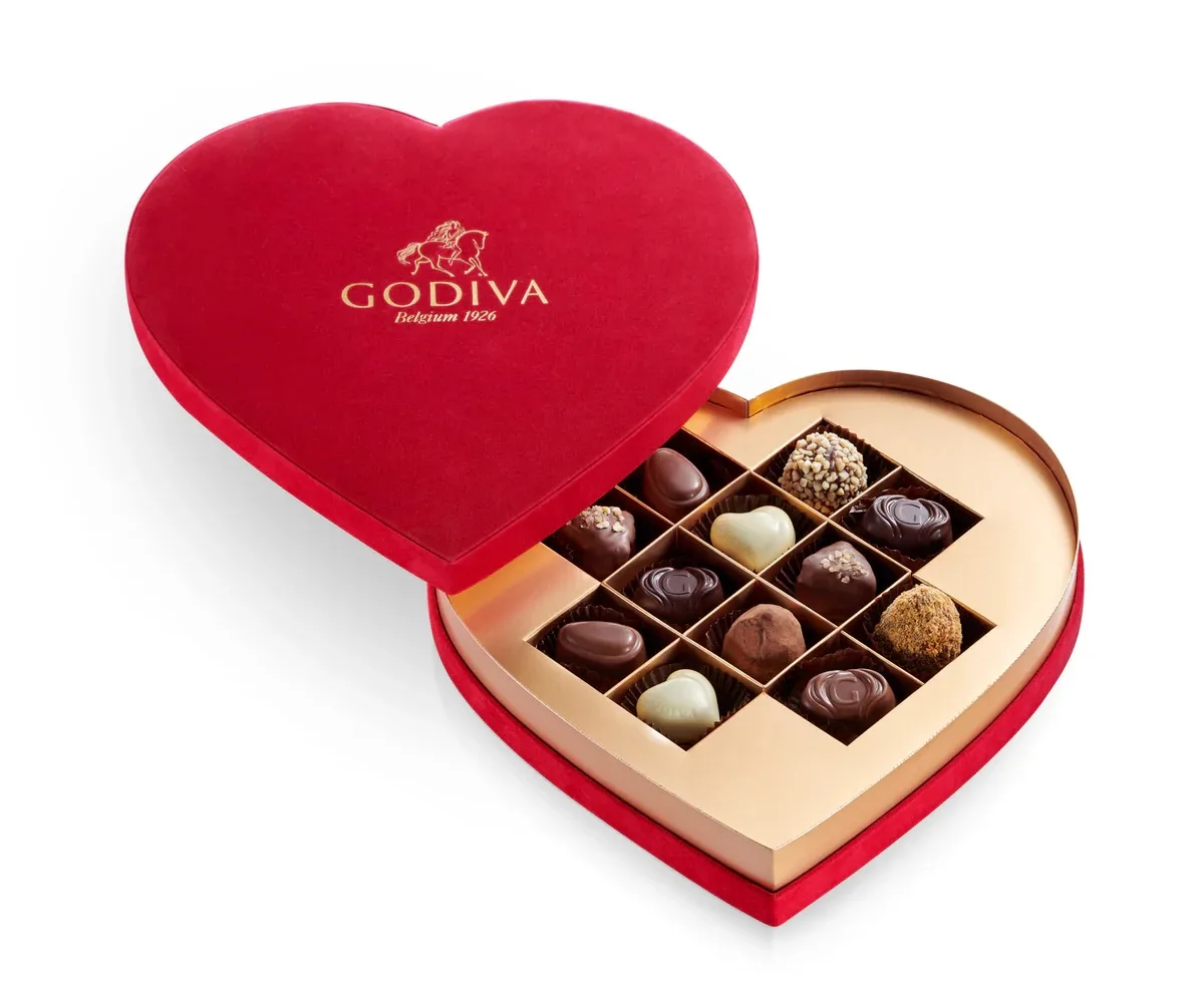 Godiva Velvet Coeur Gift Box Red with 12 premium chocolates for luxury gifting