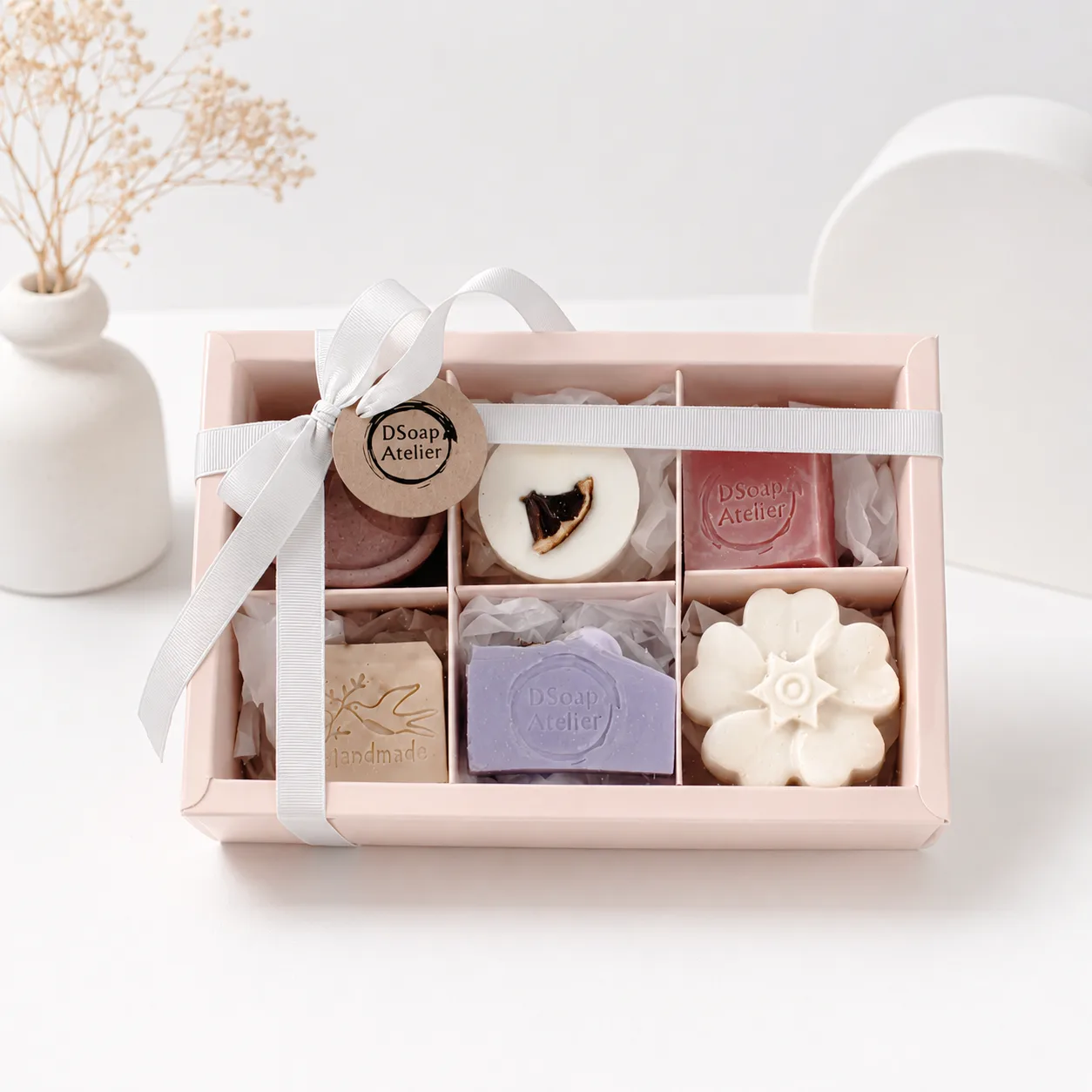 Elegant pink handmade soap gift set for birthdays and special occasions
