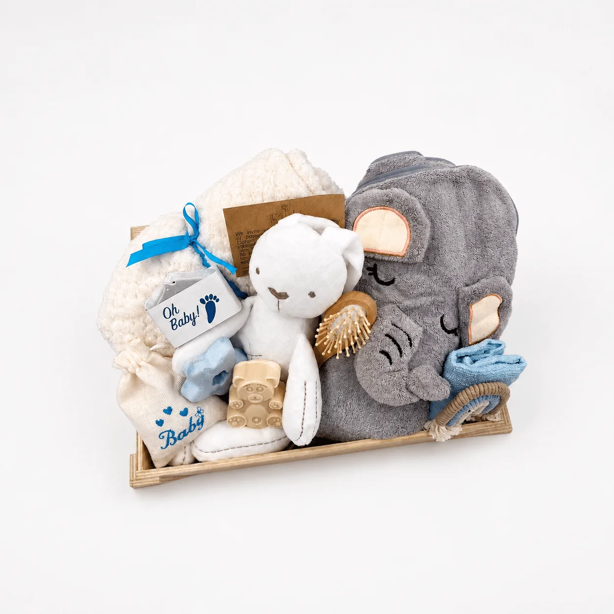 Dreamy Little Elephant Baby Gift Basket for newborn baby boy gifting
