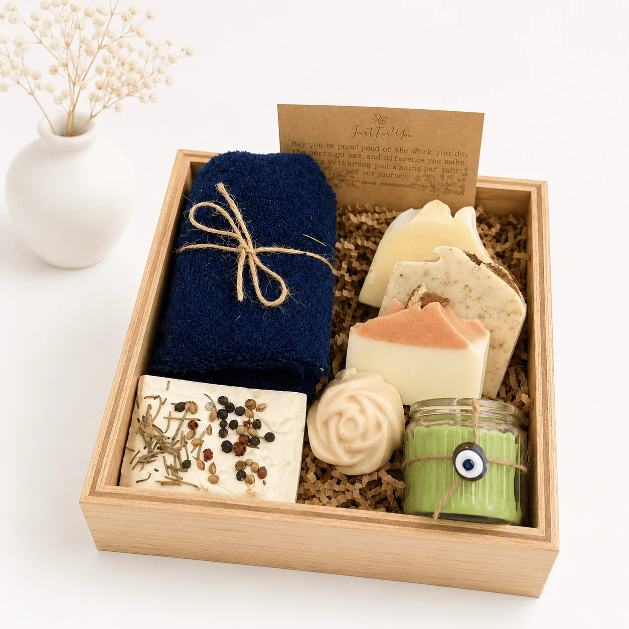 Premium natural wellness hamper with handmade soaps and spa essentials