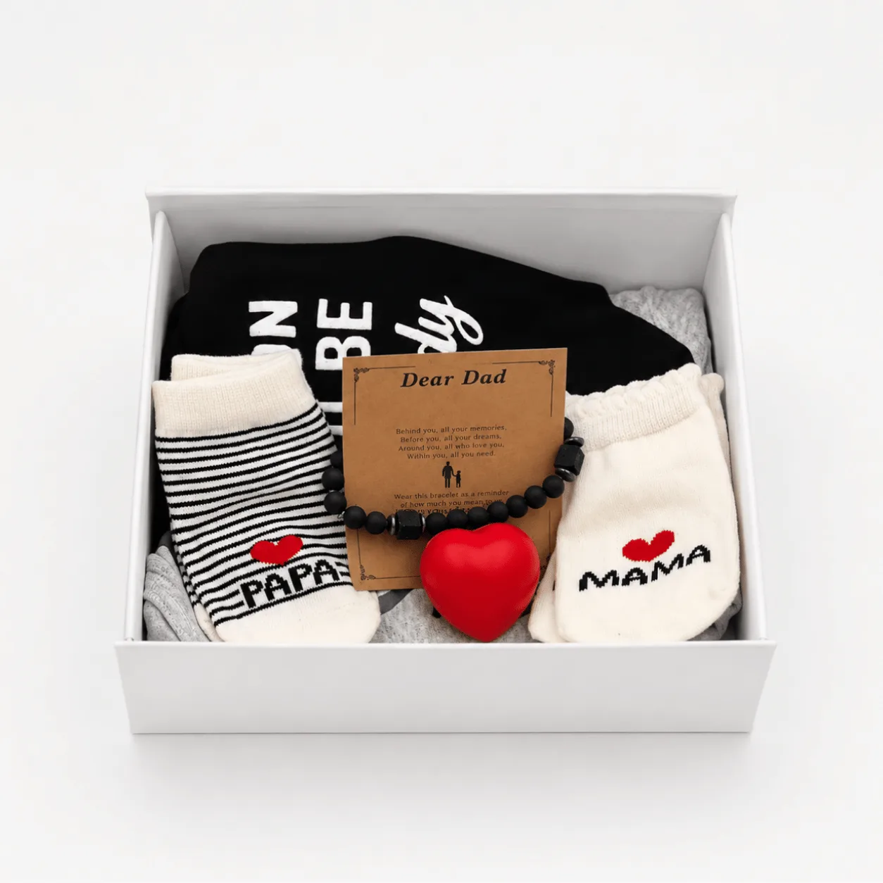 Dad-to-be baby shower gift box with fun and meaningful keepsakes