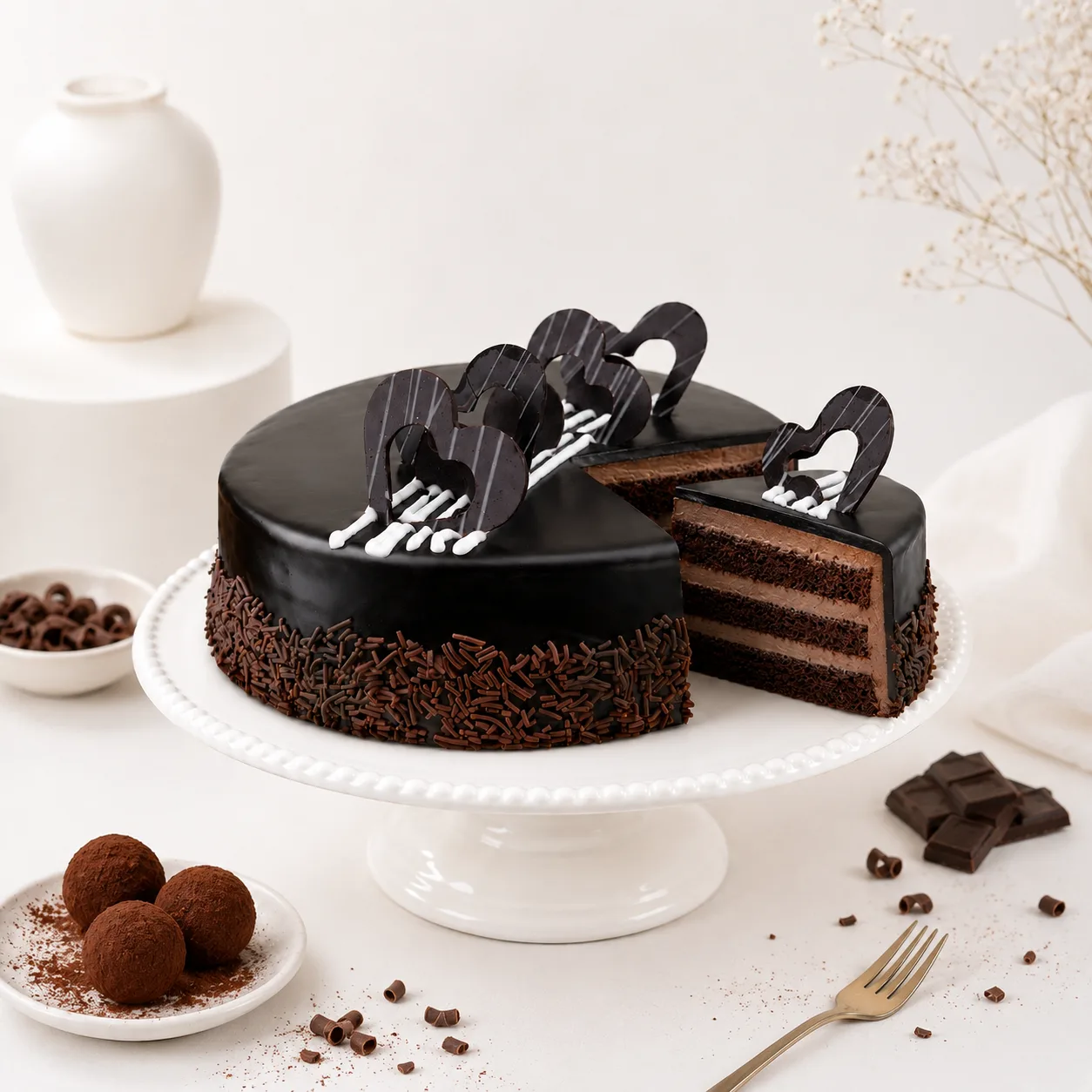 Premium 8 portion chocolate truffle birthday cake by FaVish Blooms Dubai