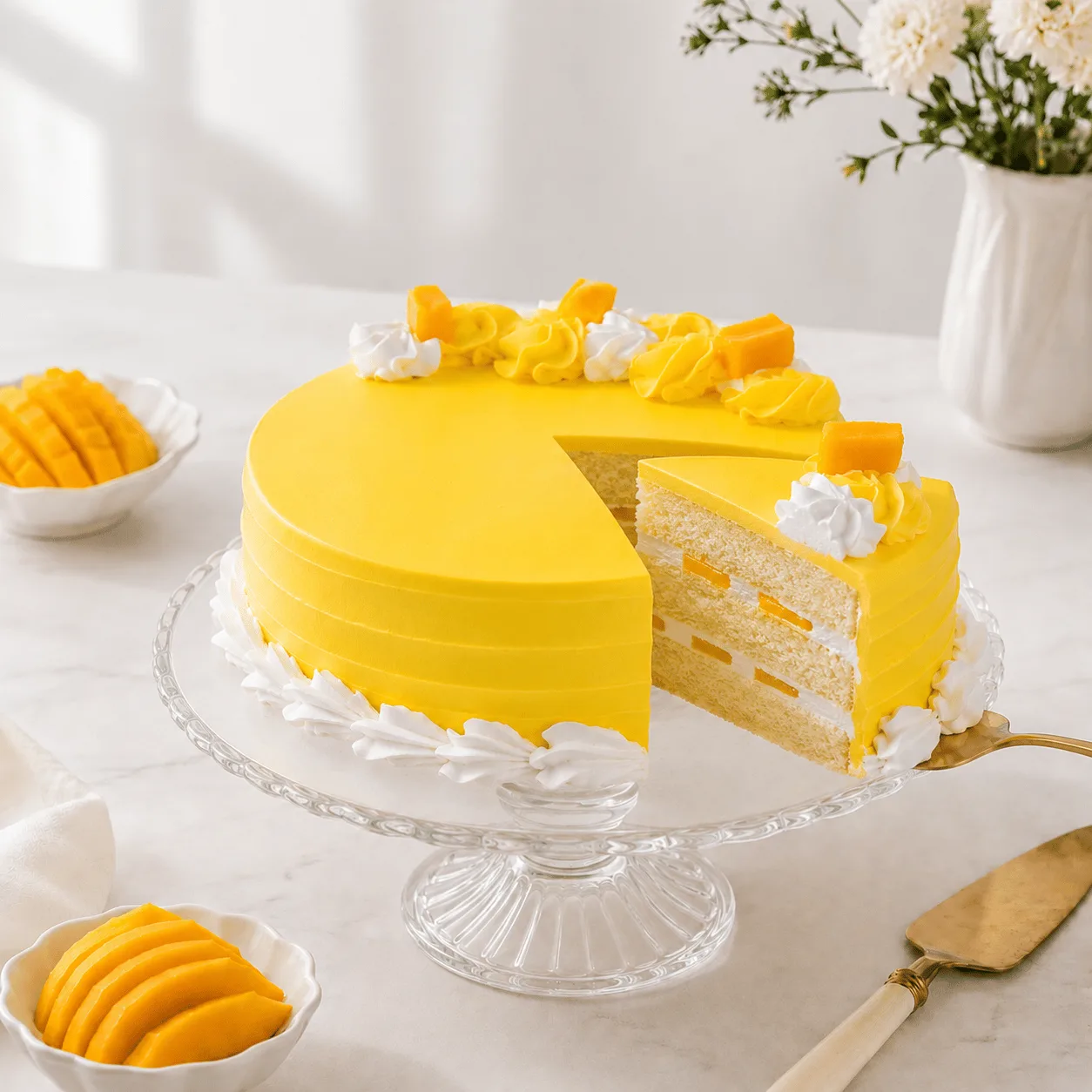 Mango Vanilla Premium Cake with creamy vanilla layers and fresh mango flavor