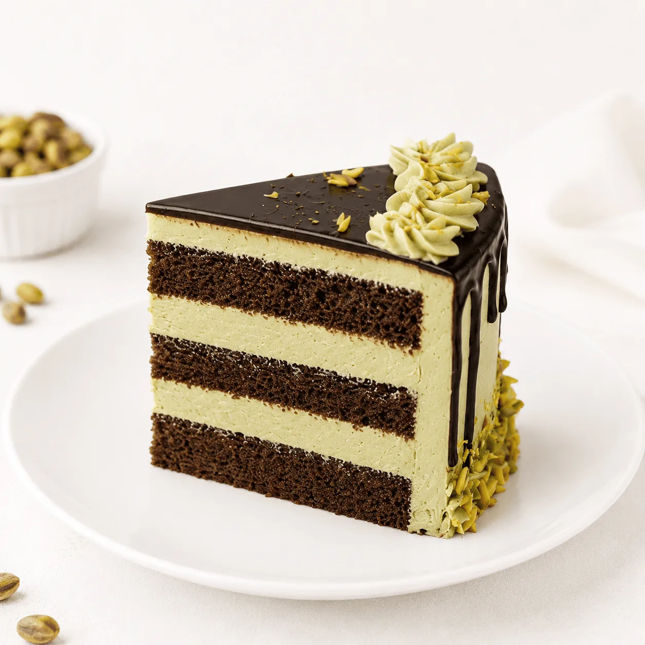 Pistachio Chocolate Drip Cake with rich chocolate glaze and pistachio topping