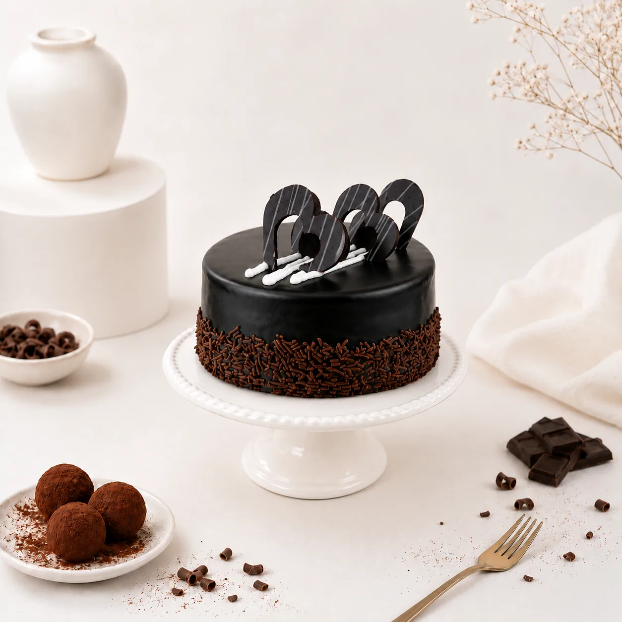 Elegant mini chocolate truffle birthday cake for special occasions and desserts