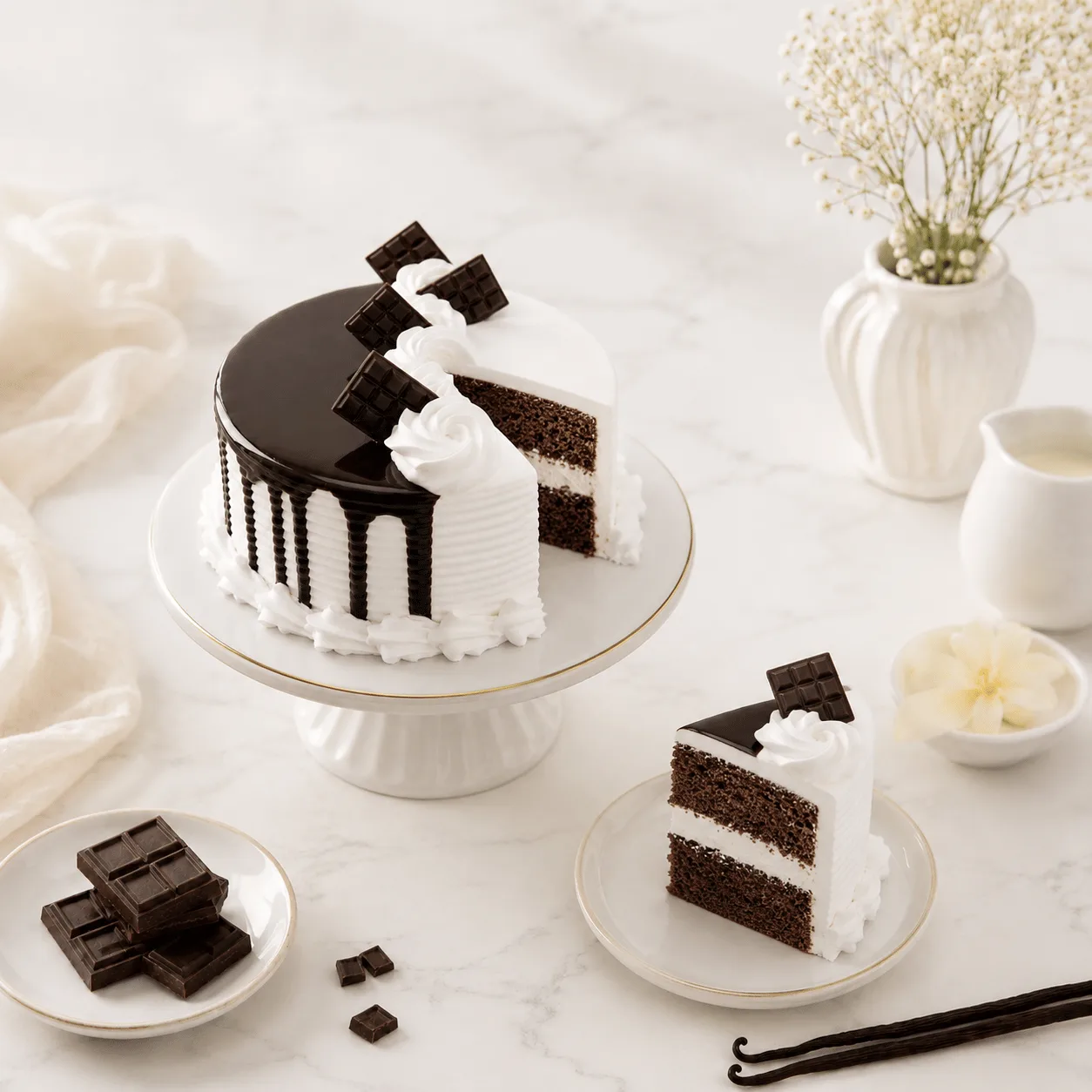 Fresh 4 portion choco vanilla cake for birthdays and small celebrations