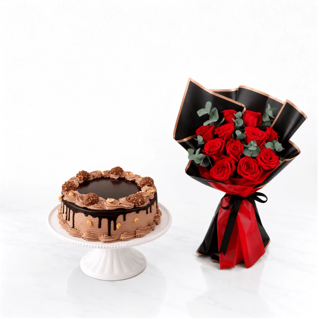 Romantic 11 Red Roses & Ferrero Rocher Cake