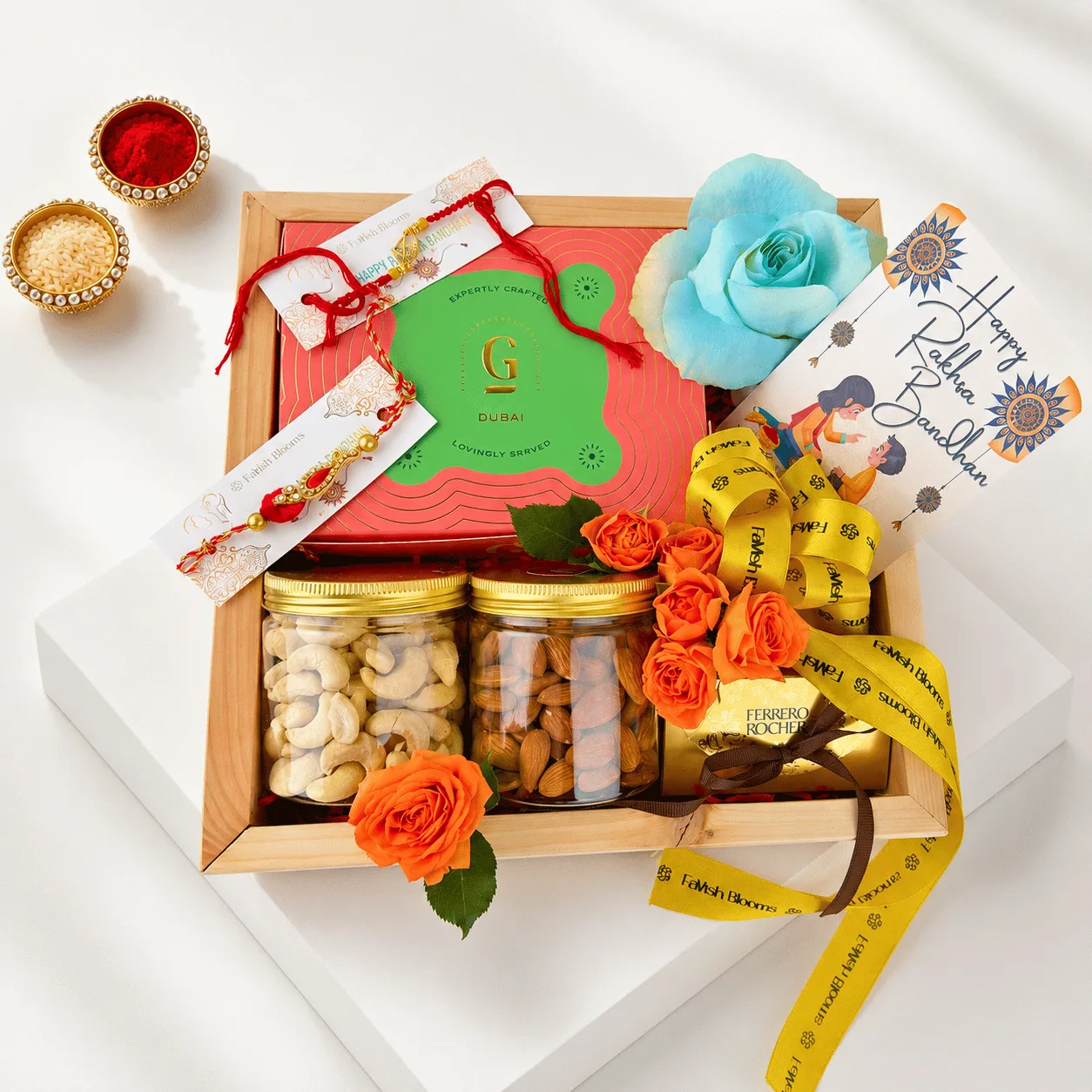 Festive Rakhi Sweets & Dry Fruits Hamper in elegant gift box for Raksha Bandhan celebrations