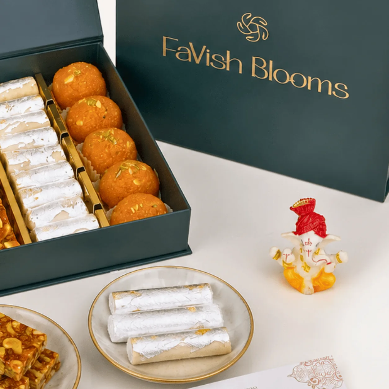 Festive Rakhi Sweets Gift Box with traditional Rakhi and premium presentation