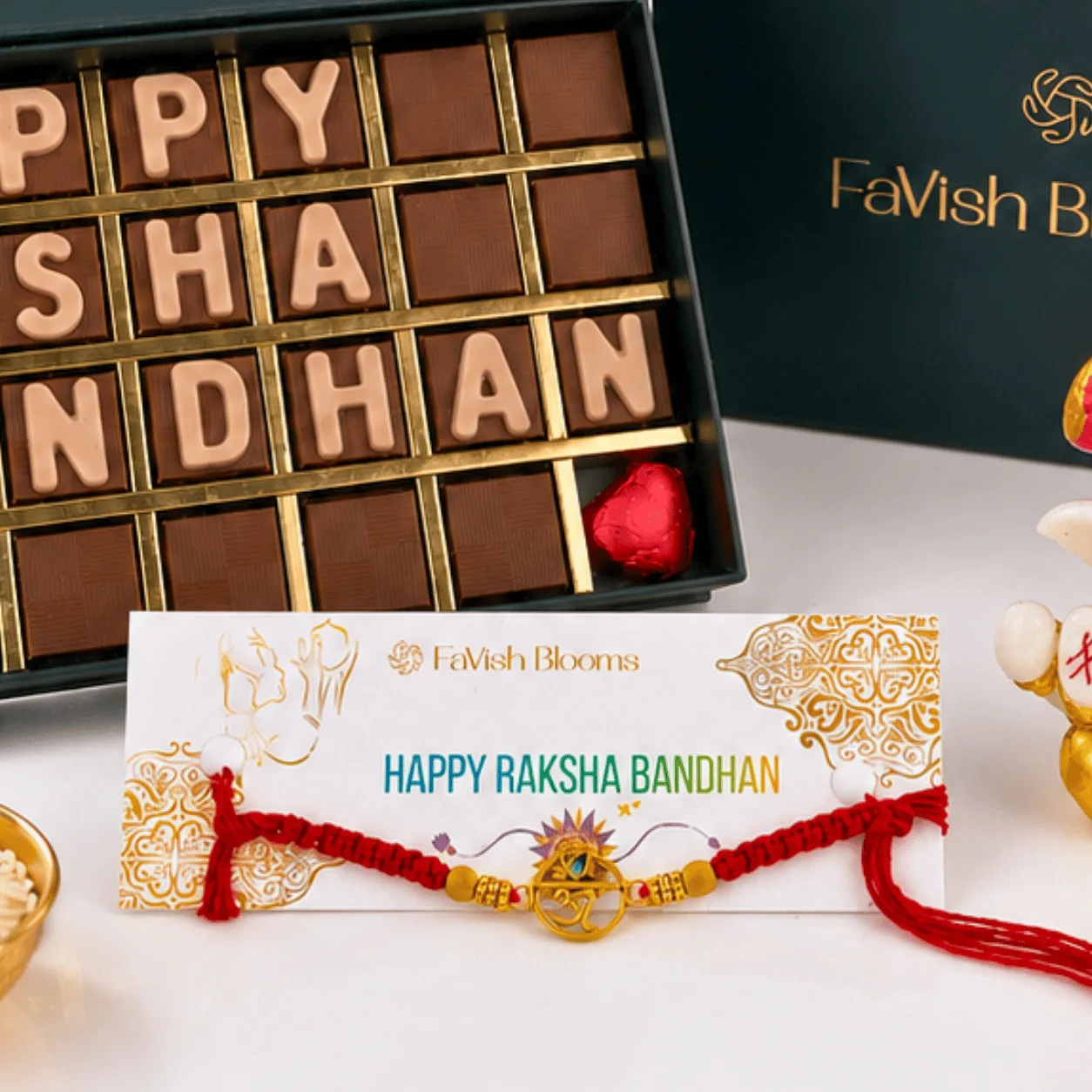 Happy Raksha Bandhan Chocolate Gift Combo in elegant festive gift packaging