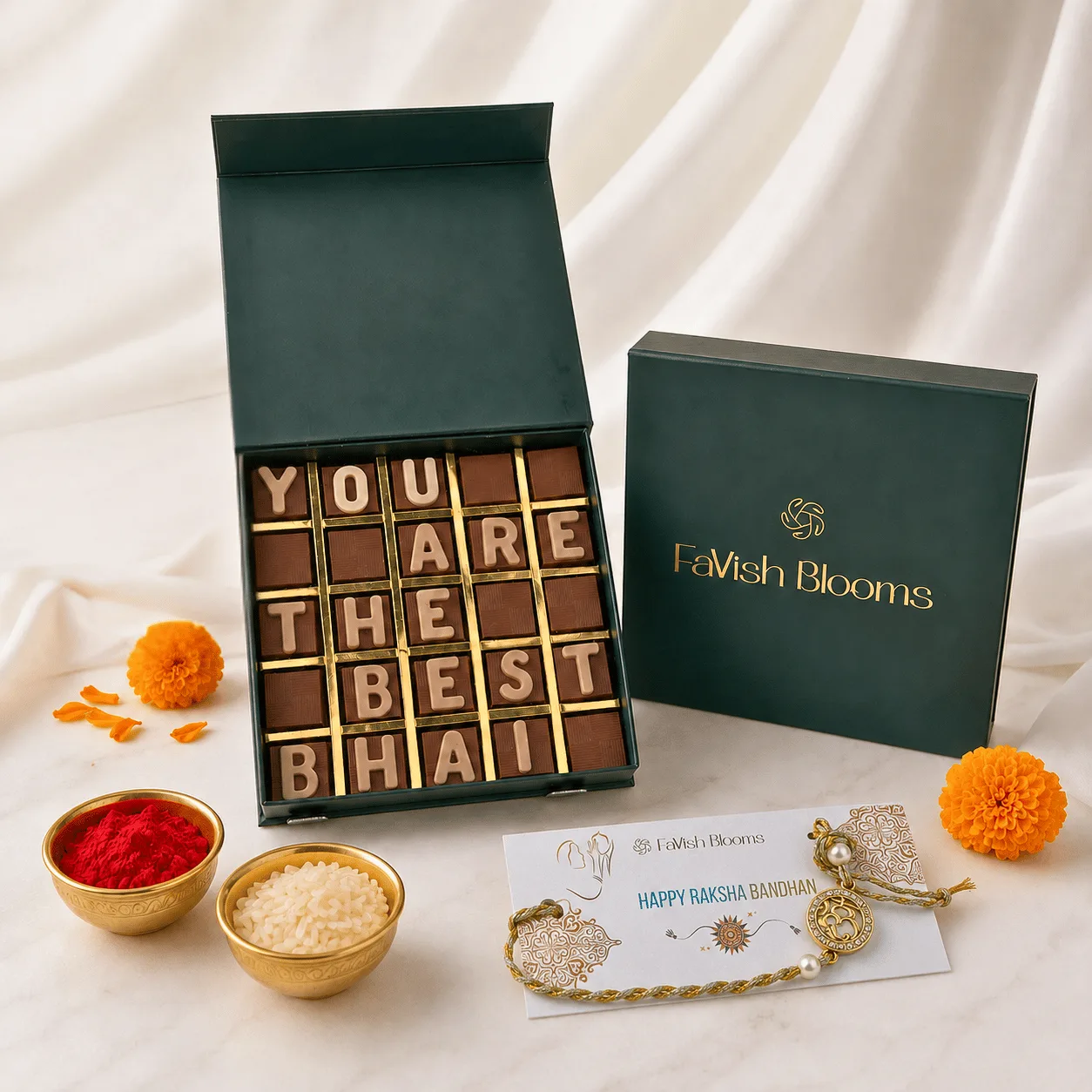 Personalised You Are The Best Bhai Chocolate Box with Om Rakhi, Premium Chocolates and Festive Gift Box