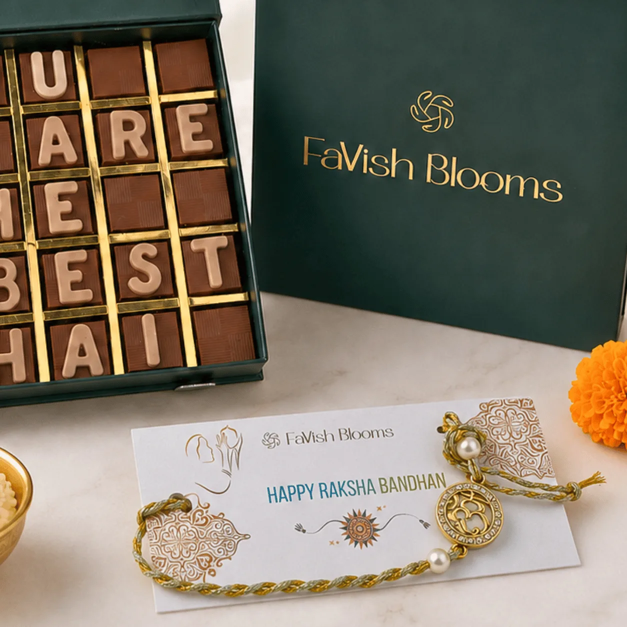 Luxury You Are The Best Bhai Chocolate Box with Om Rakhi and Assorted Chocolates for Raksha Bandhan
