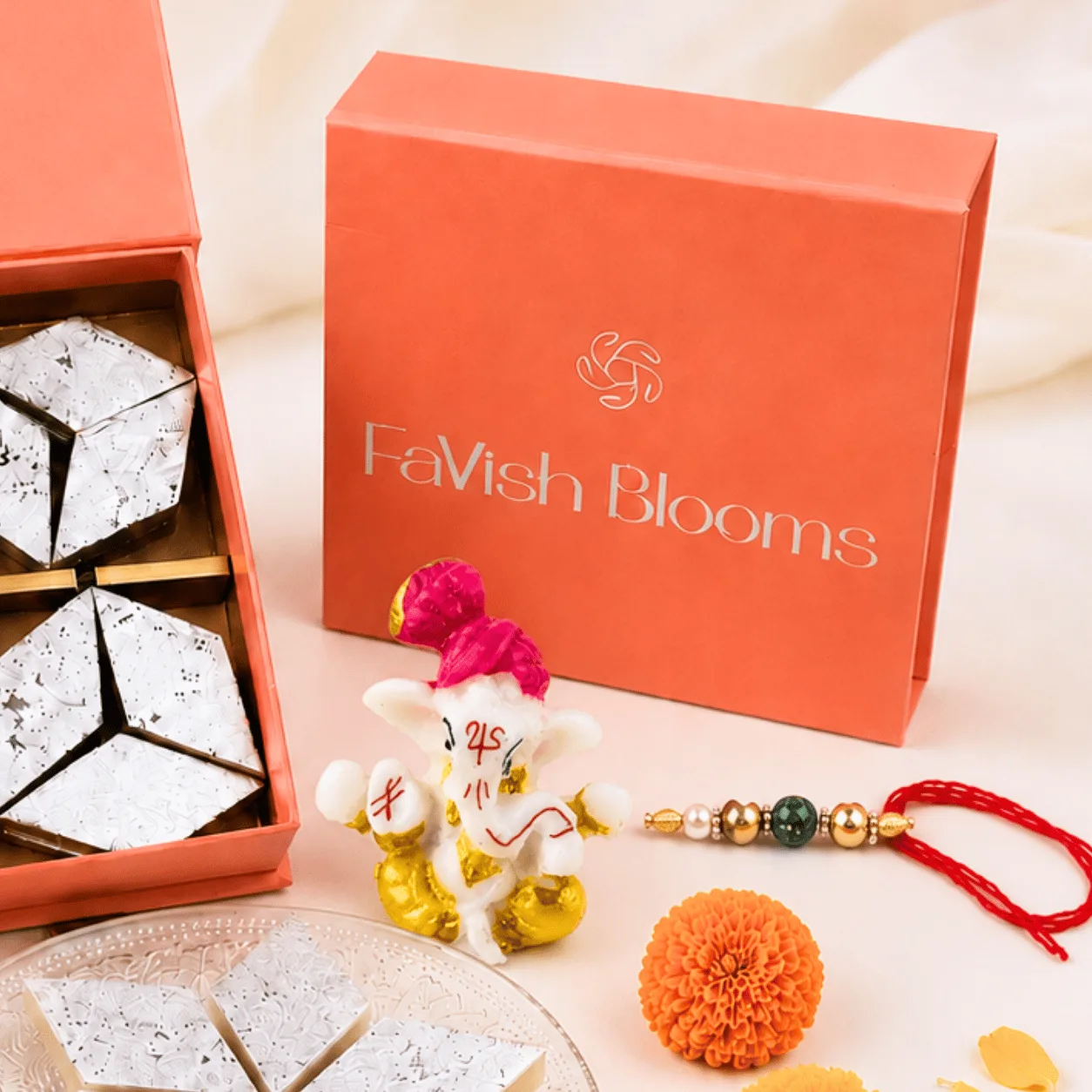 Premium Kaju Katli & Ganesha Rakhi Gift box for Raksha Bandhan