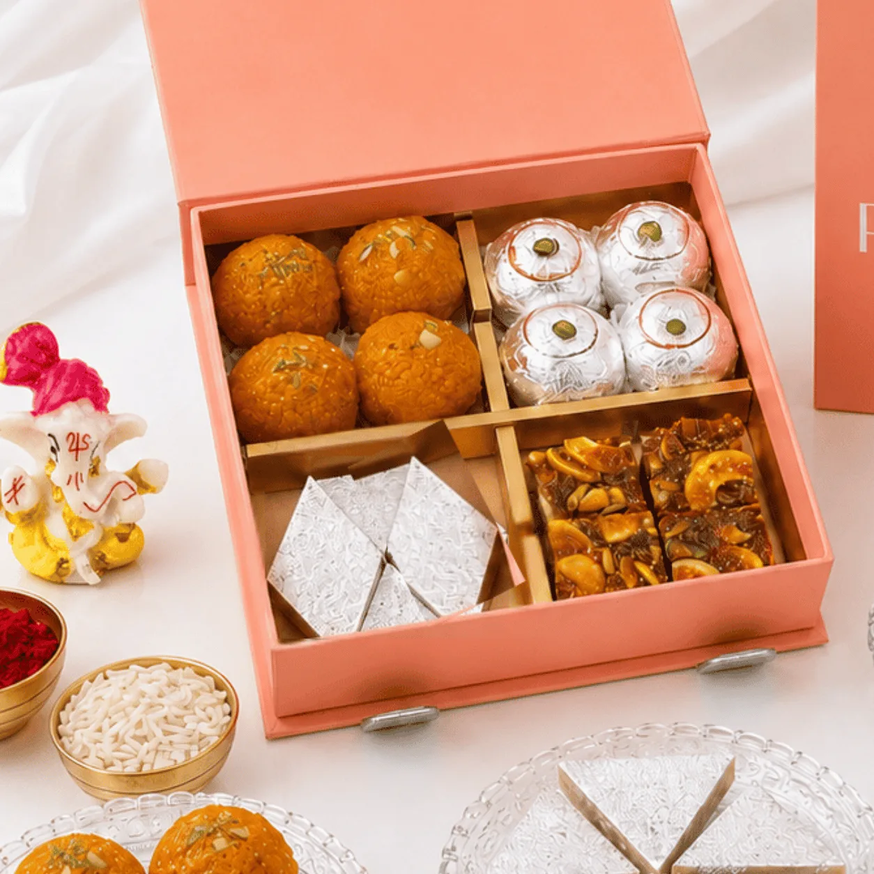 Premium Kids Rakhi Mithai Gift Box with Ganesha Idol for Raksha Bandhan