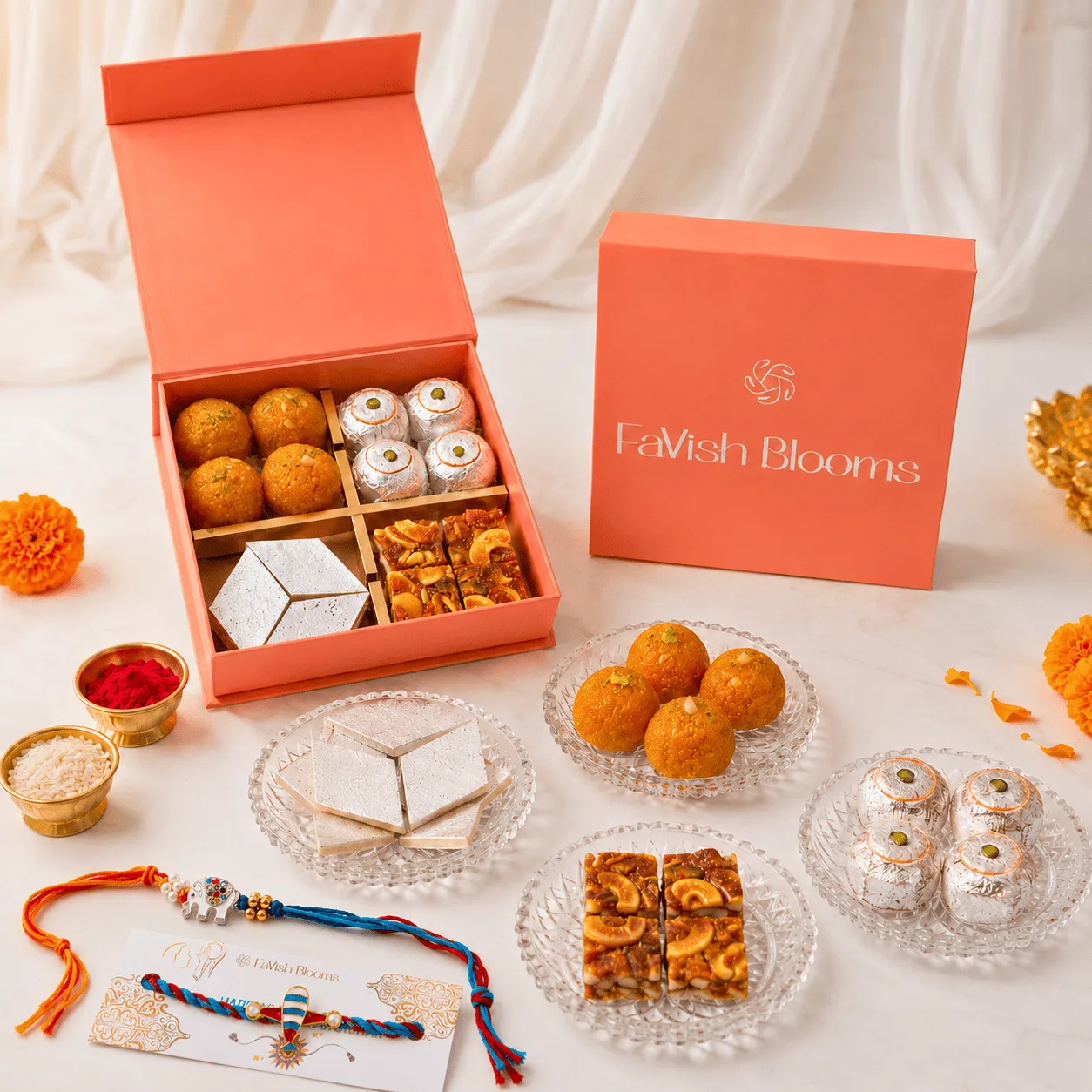 Aeroplane & Elephant Kids Rakhi Mithai Box with festive sweets and Rakhi set