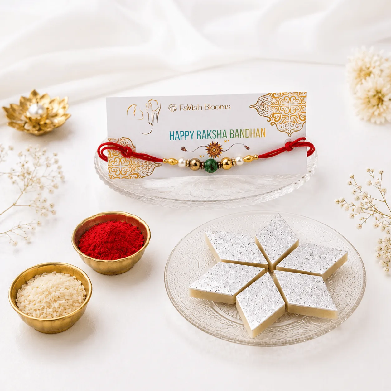 Premium Raksha Bandhan Kaju Katli Set in an elegant festive gift box for brother