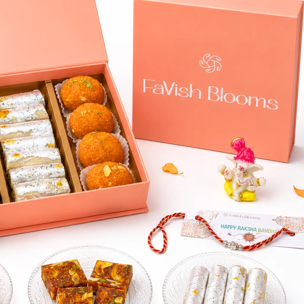 Premium Raksha Bandhan Kaju Katli Set in luxury gift box