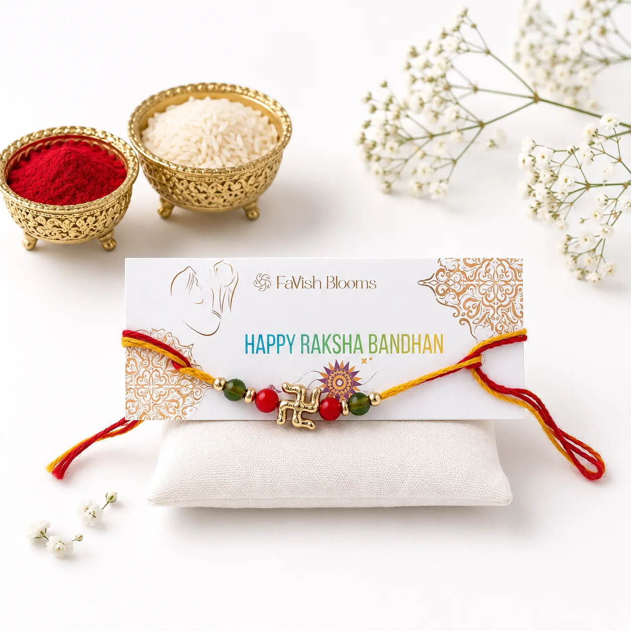 Swastik Design Rakhi with traditional decorative details for Raksha Bandhan gifting
