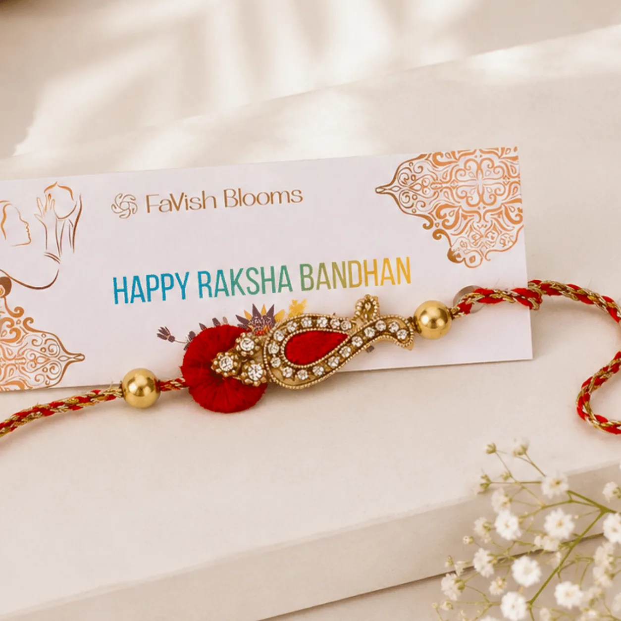 Elegant Paisley Design Rakhi presented for brother on Raksha Bandhan